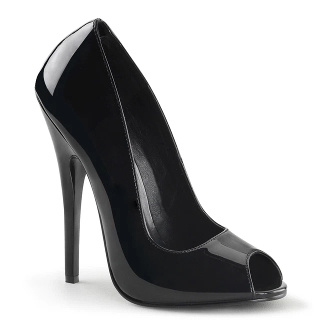Décolleté DOMINA-212 Devious tacco a spillo tacchi alti punta aperta nero vernice economica