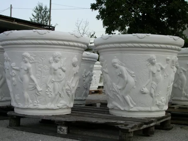 Coppia Di Vasi Calice Vaso Fiori Da Giardino Per Esterno In Cemento Marmo Pietra