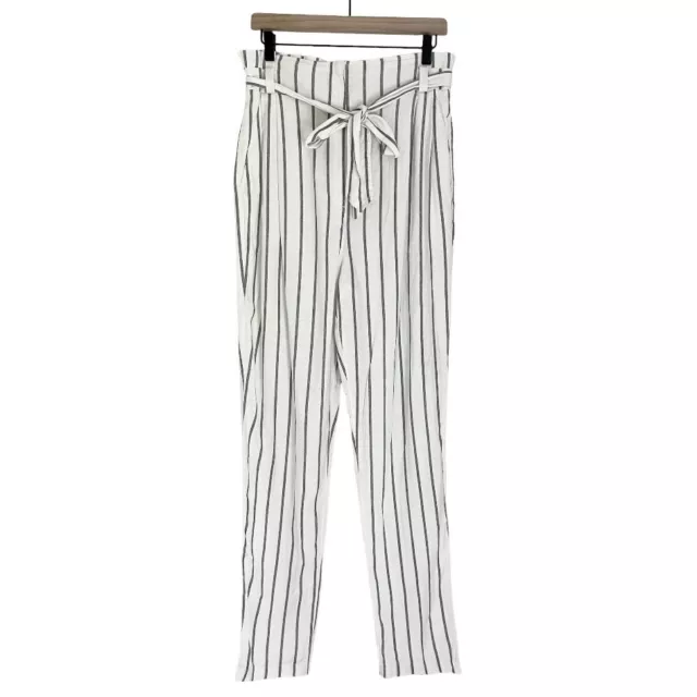 NWT ASOS Linen Blend Women’s Striped Tie Waist Culottes Pants White Black 8 Tall