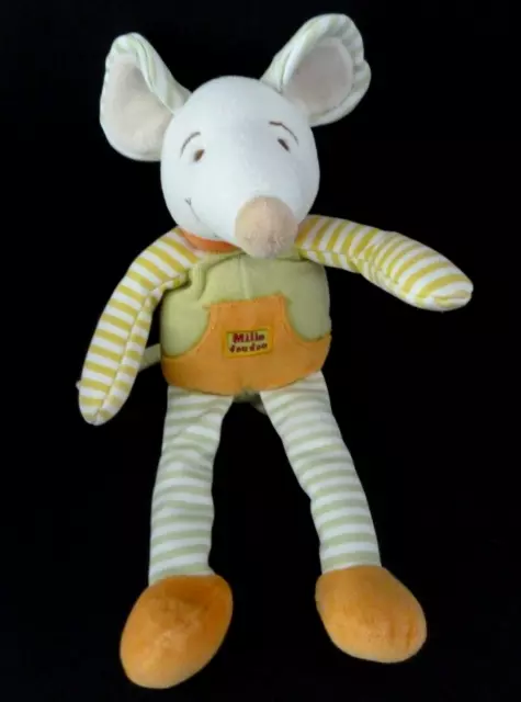 C8. PELUCHE DOUDOU ET COMPAGNIE MILIE LA SOURIS vert orange jaune poche 30cm TBE