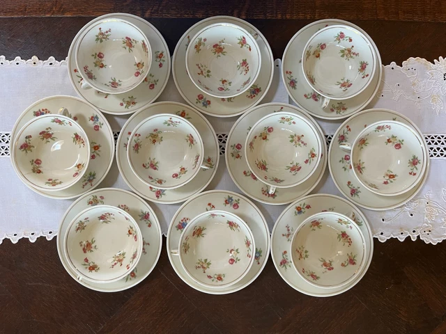 10 soucoupes et 10 tasses à café ou thé porcelaine Limoges Manufacture Raynaud