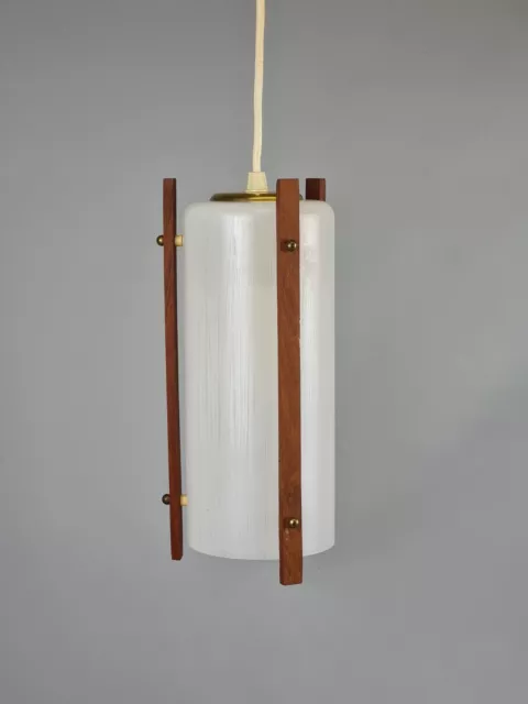 60s Skandinavische Deckenlampe Pendent Lamp Teak Danish Design Glas Mid Century