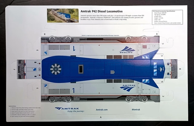 AMTRAK P42 RAILROAD LOCOMOTIVE #1 CARDSTOCK Figural COIN BANK & VETERANS #42 3