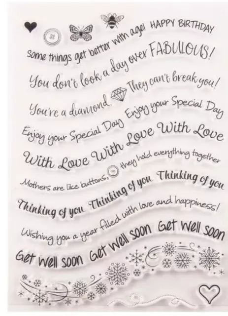 16 Sentiments/Words/Sayings Stamps/Large Clear Stamp-Wishes-Thoughts/Greetings