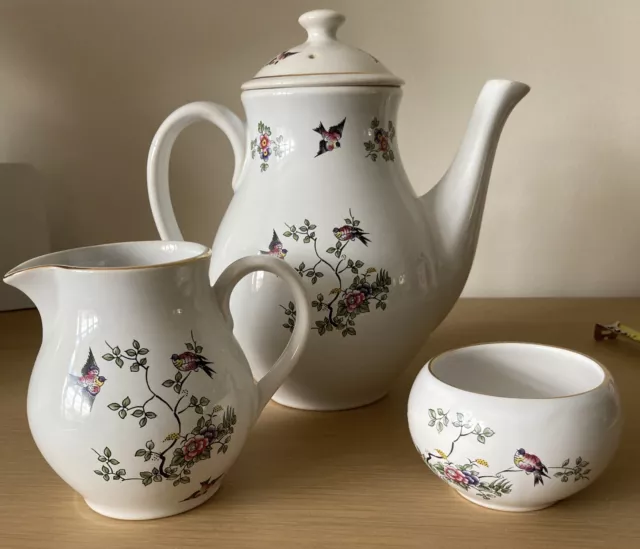 Teapot/Coffee Pot, Milk jug & sugar bowl Holkham Pottery