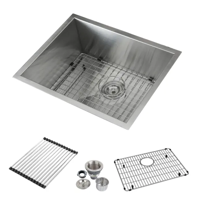 23 Inch Kitchen Sink 16 Gauge Undermount Handmade Single Bowl Stainless Steel