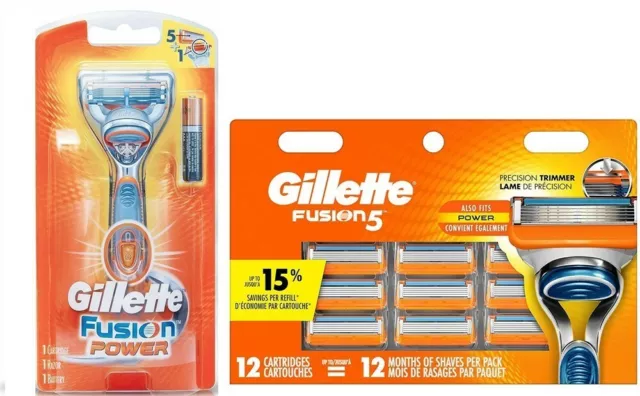 13 Gillette Fusion Power Razor Blades 12 Refill Cartridge Shaver Handle 3