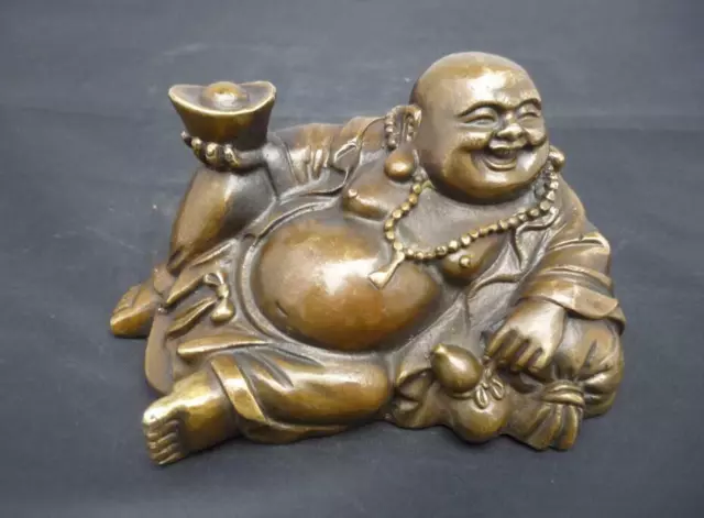 CHINESE BUDDHISM BRONZE Wealth Happy Laugh Maitreya Buddha Yuanbao ...