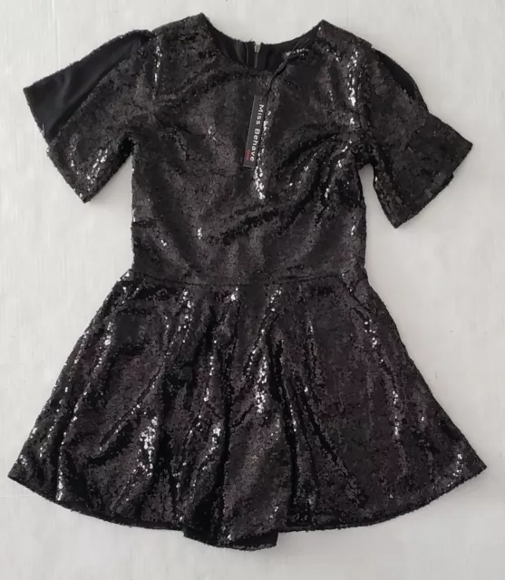 Miss Behave Girls Size 14 Romper Sequined Black Flutter Short Sleeves Olivia New
