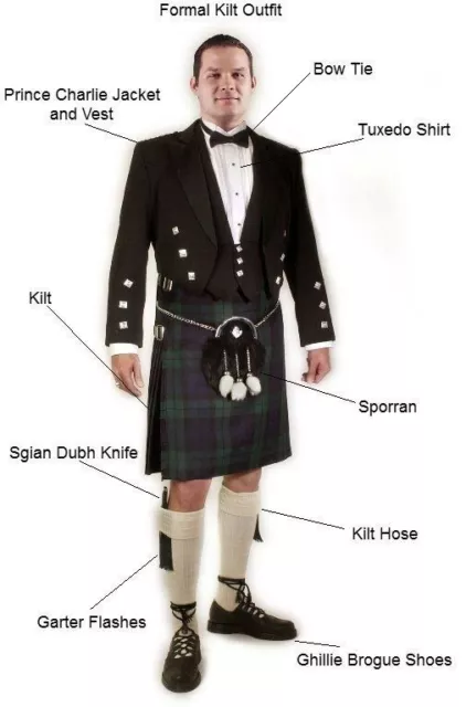 Scottish Men Prince Charlie Kilt Jacket & Waistcoat Traditional 5 Yard Kilts Set