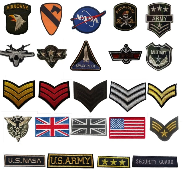 Military style Embroidered Iron On Sew On Patches Badges Transfers Fancy Dress