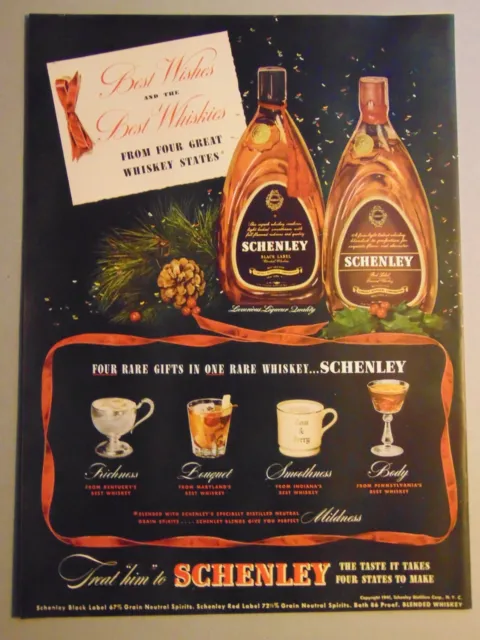 1941 SCHENLEY WHISKEY for the Holidays vintage art print ad
