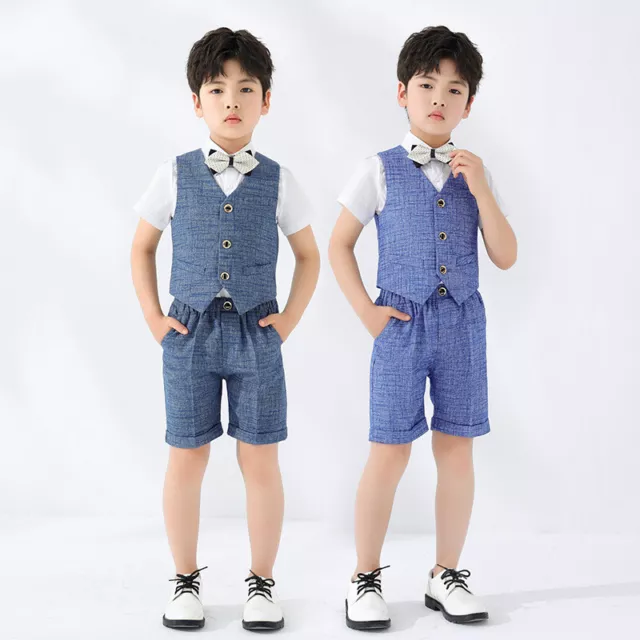 Baby Boys Suits 4 Piece waistcoat Short Set Suit, Wedding Page boy Formal Grey