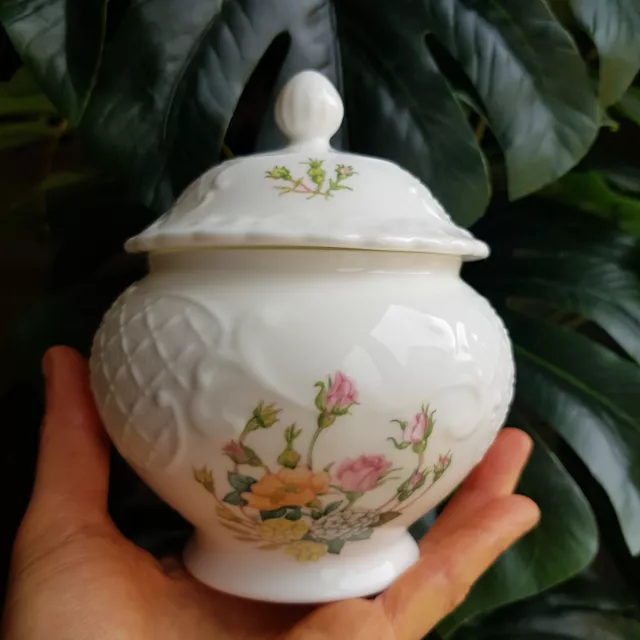 Beautiful Coalport Rose Garden Fine Bone China Lidded Jar Vintage 14 x 10 cm