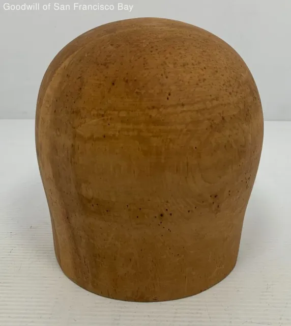 Vintage Wooden Millinery Hat Block Mold Form Marked 22 1/2 Head Shape Brown