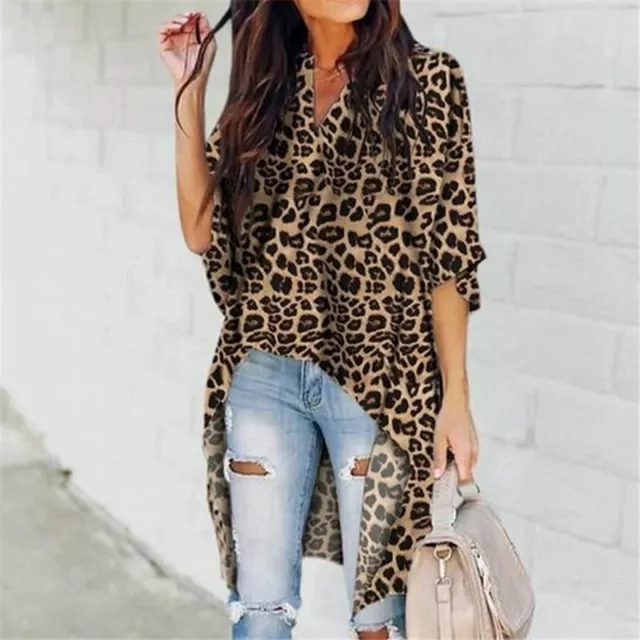 Women Tops Leopard Print Chiffon Half Sleeve Casual Shirt