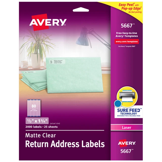Laser Labels, Return Address, 1/2"x1-3/4", 2000/BX, Clear