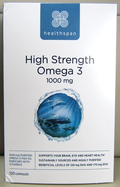 HEALTHSPAN HIGH STRENGTH Omega 3, 1,000mg. 120 Capsules. £11.99. Expiry ...