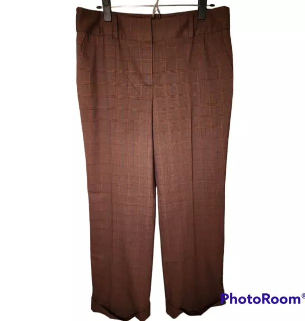 City DKNY Pants Womens Size 12 Dress Plaza Pant Brown Plaid Cuffed