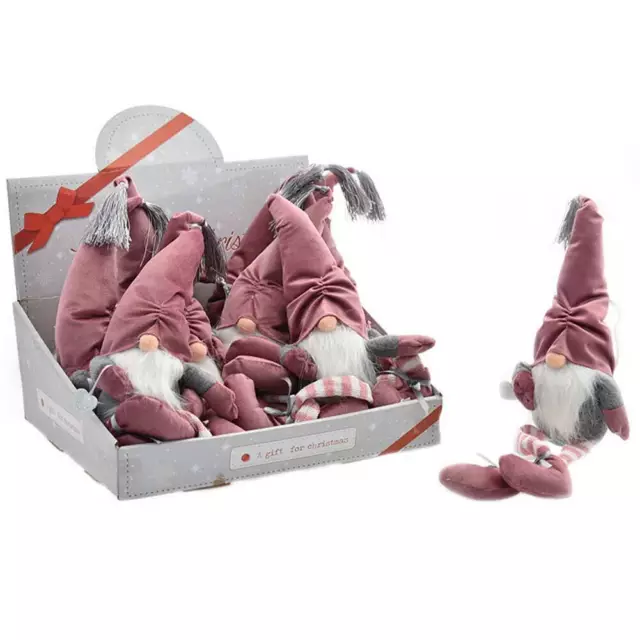 Set Kit 6 Gnomi Decorazione Natalizia Albero di Natale Altezza 45 cm Rosa Antico 3