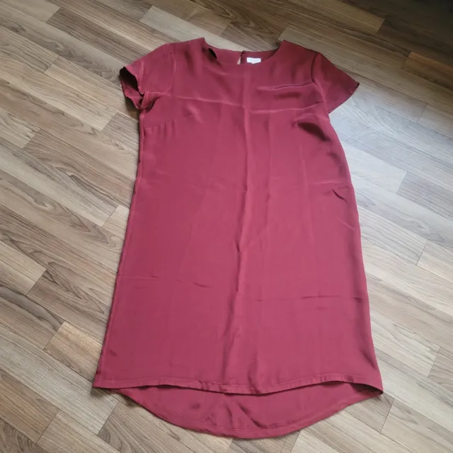 Cuyana 100% Silk Short Sleeve Maroon Red Mini Dress Keyhole Back Womens Size S/M