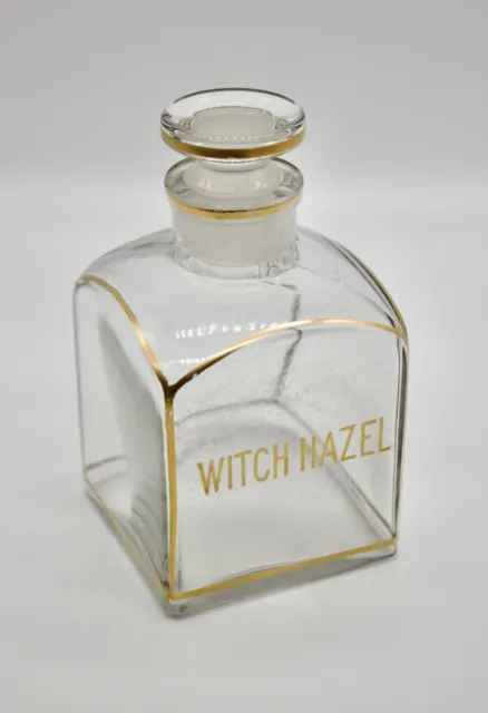 Vintage Witch Hazel Glass Bottle with Gold Lettering, Good Antique Condition