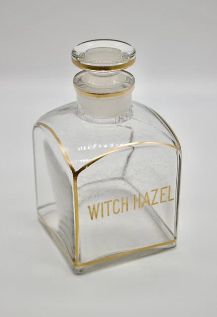 Vintage Witch Hazel Glass Bottle with Gold Lettering, Good Antique Condition Vintage Witch Hazel Glass Bottle with Gold Lettering, Good Antique Condition