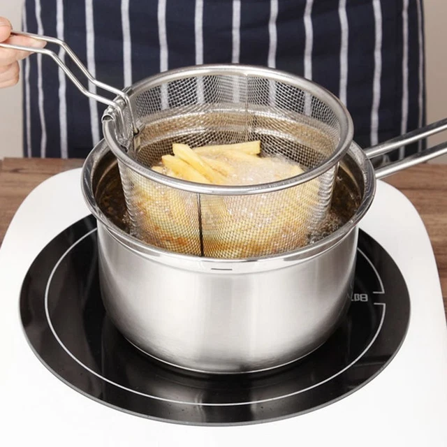 NON STICK CHIP Pan Deep Fat Fryer Cooking Pot Frying Basket 15cm/18cm