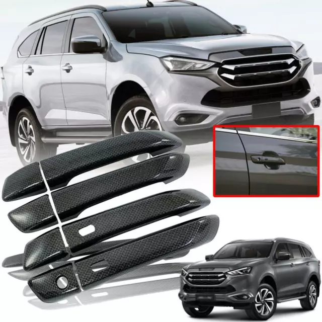 Door Handle Cover Black Carbon Keyless For All New Isuzu MU-X MUX LS 2021 2022