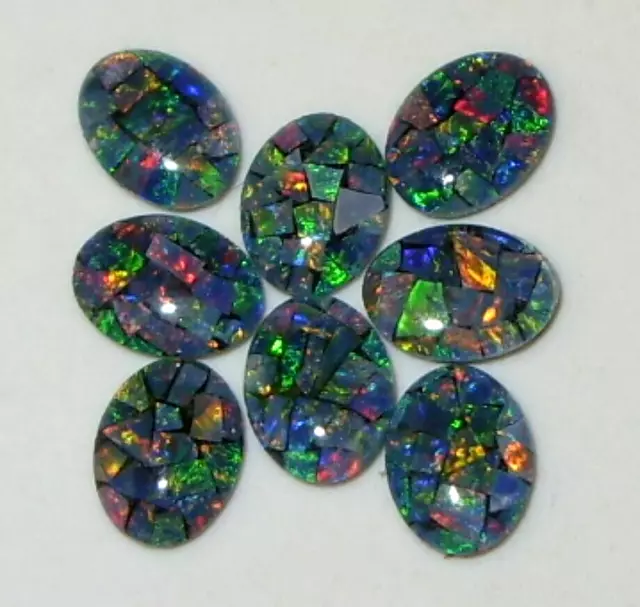 6.81ct Lot 8pcs STUNNING Australian Opal Mosaic Triplet Cabochon 8x6mm SPECIAL