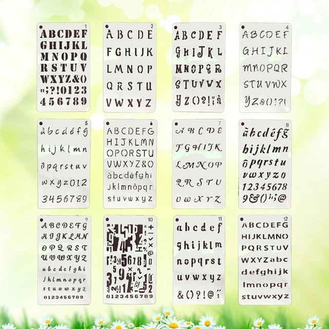 12 PCS ALPHANUMERIC Template Printing Stencils Painting Templates £9.99 ...