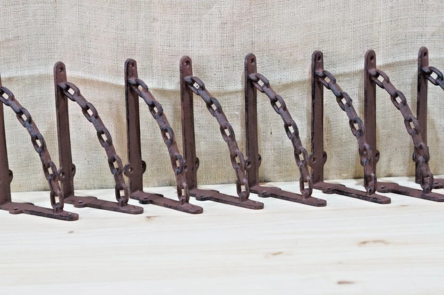 8 Cast Iron Brackets Chain Man Cave Braces Shelf Corbels Nautical Decor Rustic