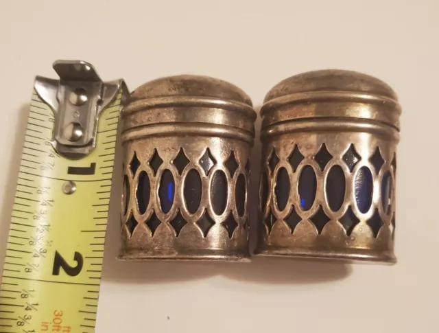 Antique silver plated salt & pepper shakers, EPNS w/ cobalt blue glass