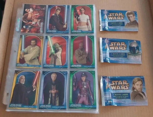 2002 Topps Star Wars Attack of The Clones Complete Set 1-100 w/ BONUS CHROME Lot