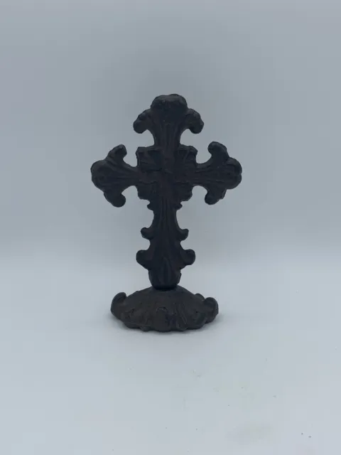 Ornate Cast Iron Metal Cross Self Standing Decor 