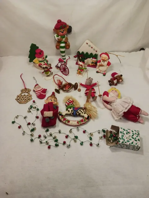 Lot of Vintage Christmas Ornaments,  1960s - 1990s Mix Russ Brass Cloth Wood Pla