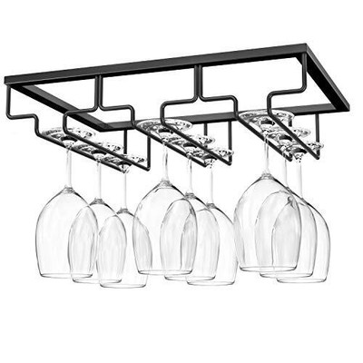 a Sospensione o a Parete Seciie Portabicchieri/Porta Calici di Vino Cromato 30 x 22,5 x 6cm per 6 Bicchiere di Vino Supporto con 3 Binari 