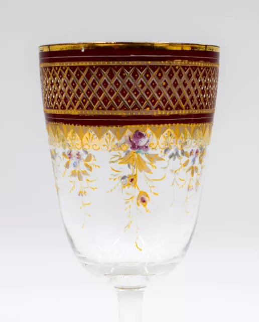 Moser Purple to Clear Hock Wine Glass with Raised Gold & Enameled Flowers, C1900 2