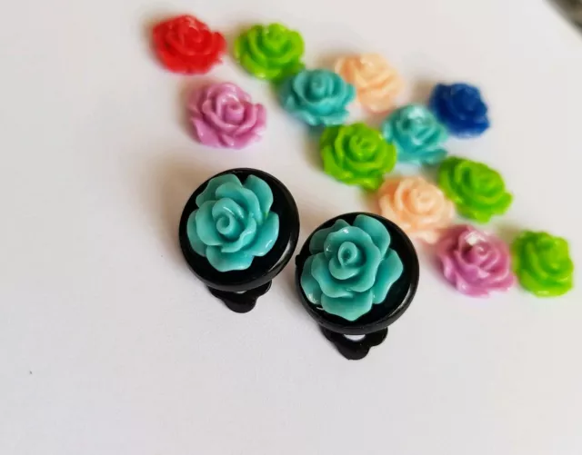 orecchini donna a clip handmade fatto a mano fiori blu fimo unico nero turchese