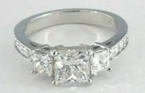 2.5CT Princess Cut Diamond 3 Stone Engagement Lab-Created Ring 14K White Gold FN