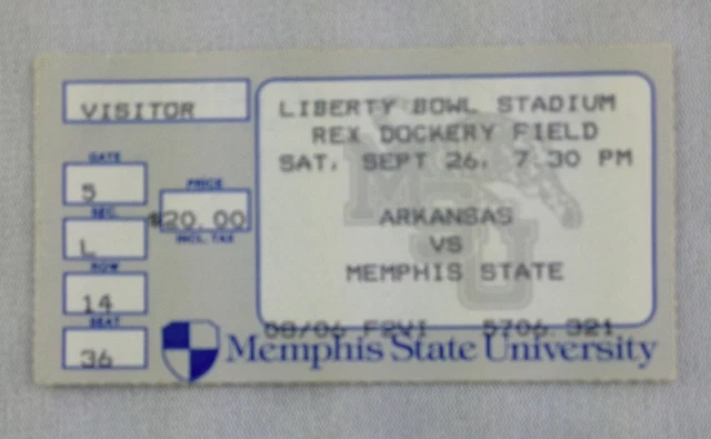 CFB 1992 09/26 Arkansas at Memphis State Football Ticket Stub
