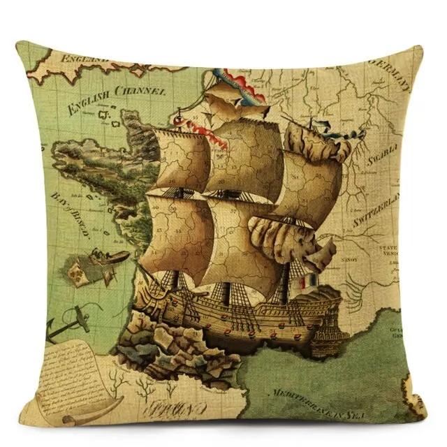 Taie d'oreiller housse de  coussin  carte ancienne    45x45 cm