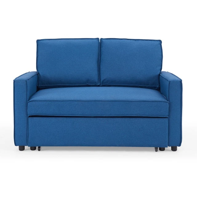 2 SEATER SOFA Bed Pull Out Linen Fabric Blue Linen Sofabed £249.99