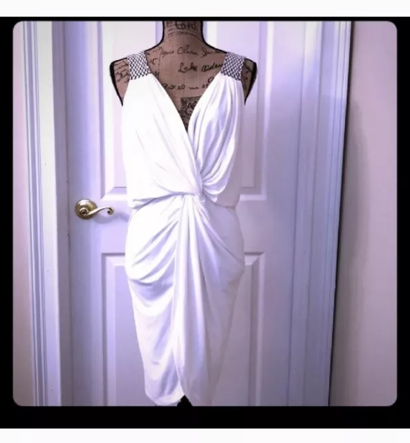 TBags Los Angeles White Double V Neck Surplice dress -Sz L