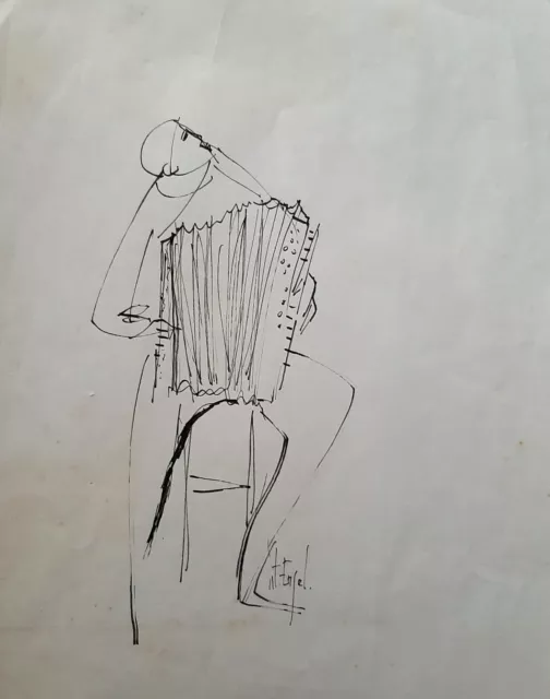 NISSAN ENGEL (1931-2016), Ink on Paper, The Accordion Player, Signed NISSAN ENGEL (1931-2016), Ink on Paper, The Accordion Player, Signed
