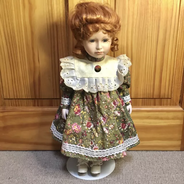 Unique Victorian Porcelain China Girl Lady doll With Stand Curly Ginger Bun