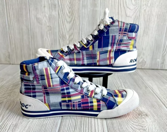 Rocket Dog Jazzin Womens Size 10 Sneakers Blue Plaid Cotton High Top Shoes Zip