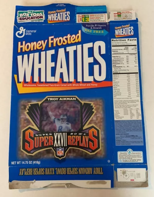 Dallas Cowboys Troy Aikman Super Bowl XXVII Honey Frosted Wheaties Cereal Box