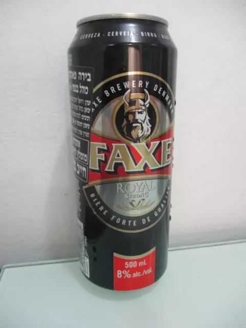 Faxe strong beer: a 330 ml empty can, import to Israel, 2023.