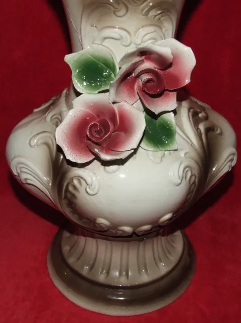 Antique Beautiful Capodimonte Porcelain Large 15" Vase / Urn Signed Italy Roses 3